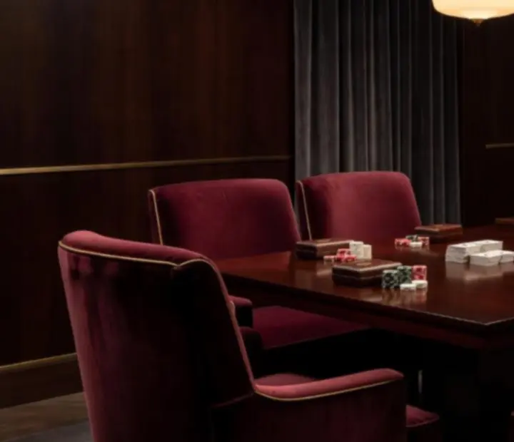 Private card lounge table set for an intimate evening gathering