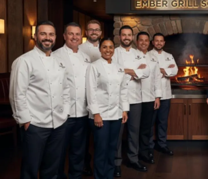 The Ember Grill Society team of chefs, servers, and hosts gathered in the dining room