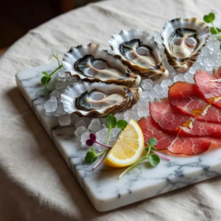 Raw and cured menu selection at Ember Grill Society